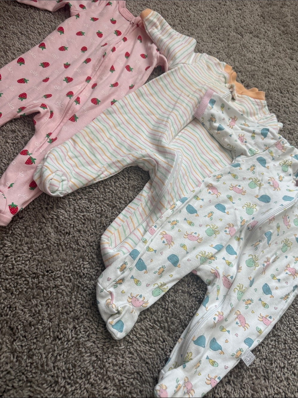 3-Pack Baby One-Piece Footed Pajamas - Pink, White, Multicolor